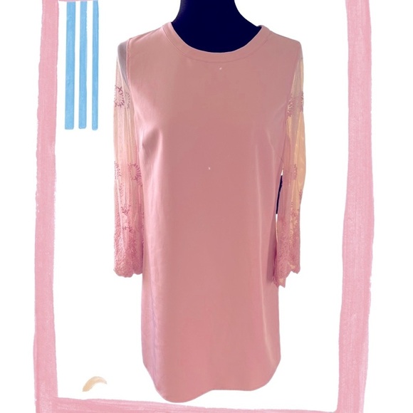 Lulu’s Blush Pink Dress with Lace Sleeves - Picture 3 of 10